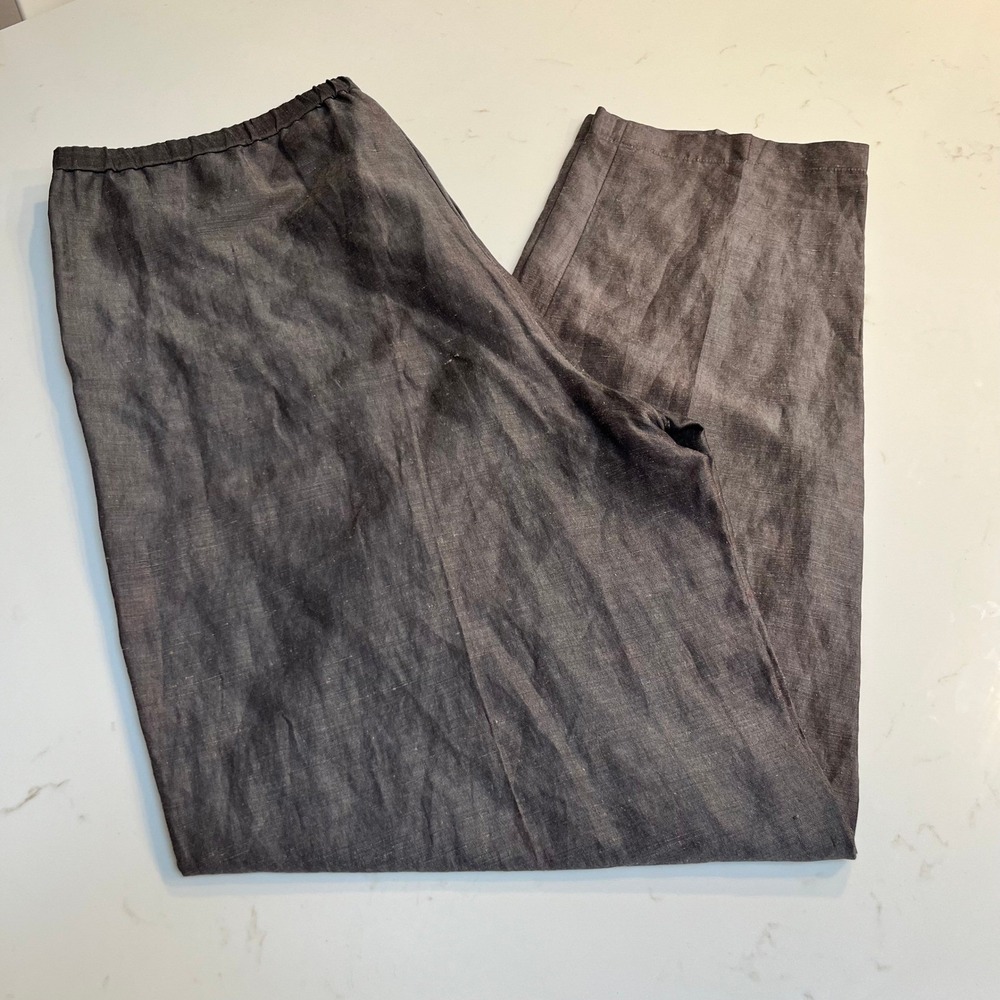 Eileen Fisher Charcoal Gray Linen Silk Blend Pull On Straight Leg Pants Size M
